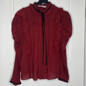 Zara VintageStyle Burgundy and black Longsleeved top size Small